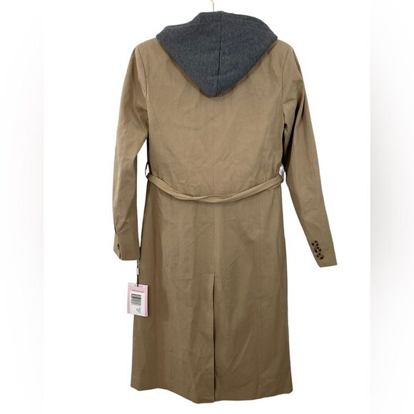 NWT Avec Les Filles Double Breasted Trench Coat Size XS with Zip Out Faux Hoodie - Picture 2 of 12